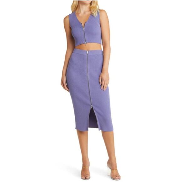 NEW OPEN EDIT NORDSTROM Rib Zip Front Sweater Knit Midi Skirt Size XL - Picture 8 of 8